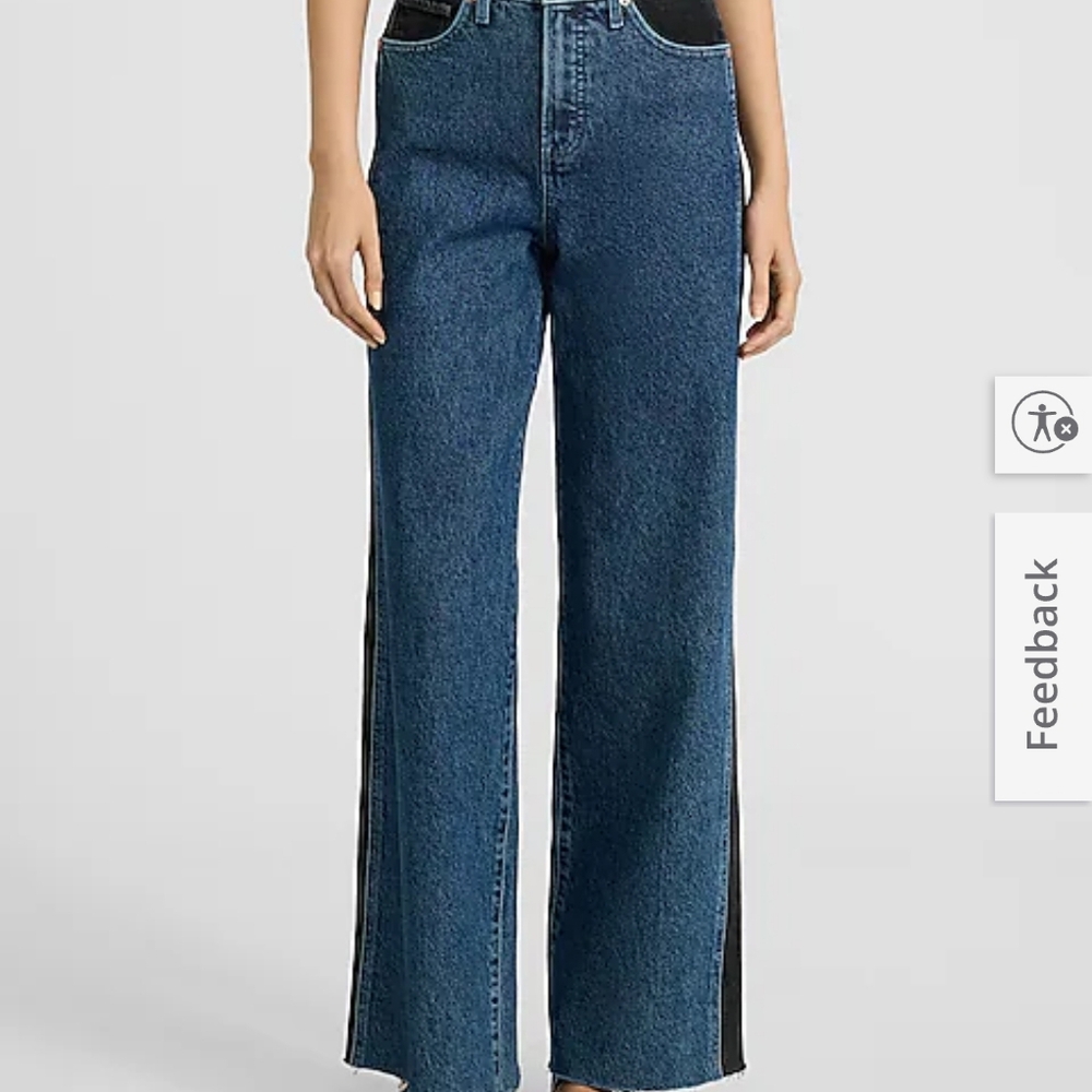 NWT EXPRESS Tuxedo Stripe Wide Leg Jeans Size 6L - Picture 3 of 16